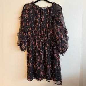 CeCe Black Dress with Pink Floral Trim